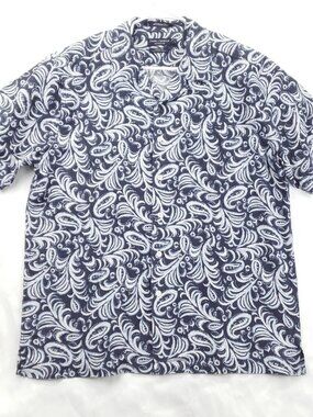 Daniel Cremieux Shirt Mens L Blue White Paisley Linen Italian Fabric